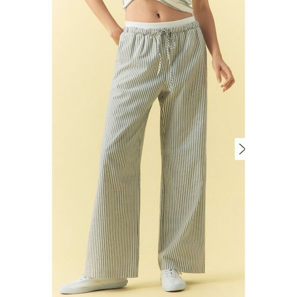 Anthropologie Maeve Elastic-Trim Beach Pants Neutral Stripe Size Small Stretch